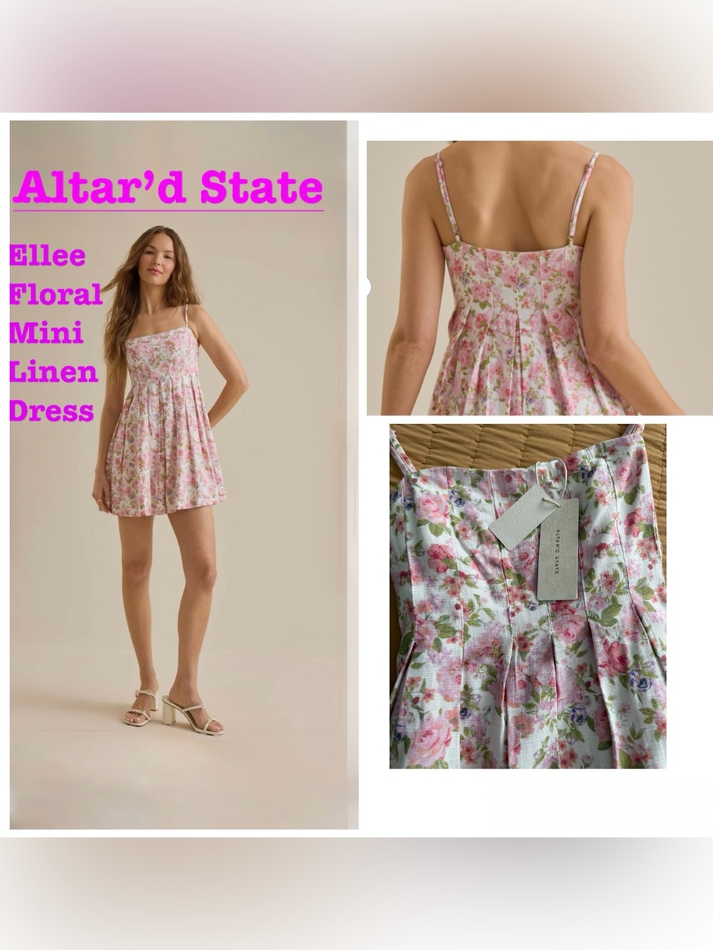 NWT Altar’d State Ellee Floral Linen Mini Dress